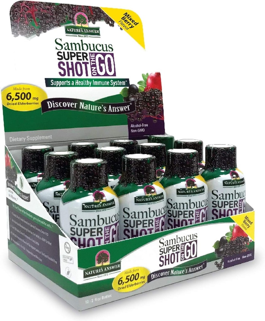 Răspunsul naturii Sambucus Immune Travel Shot (12 Pack) Elderberry on The Go. 2oz. Sombucus Black Elderberry Airplane/Travel Shot