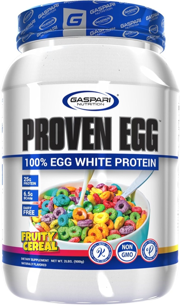 Gazpari Nutritie Ou dovedit, Cereale Fruity, 100% Proteina alba de ou, 25g Proteina, Keto Friendly, Dairy and Lactoză Free, Soy Free (2 lbs, Fruity Cereal)