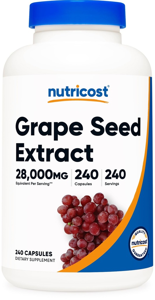 Extract de semințe de struguri Nutricost 28.000mg, 240 capsule - non-GMO, gluten gratuit, vegetarian prietenos