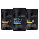 Sports Research 1250 mg Omega 3 Burpless Fish Oil - Wild Alaskan Pollock - (90 Count), High Potency Vegan Vitamina C 1000mg (240 Count) + Vegan 5000iu Vitamina D cu 100mcg Mk7 Vitamina K (60 Count)