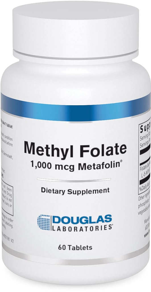 Douglas Laboratories Methyl Folate L-5-MTHF - 1000 mcg Metafolin - Vitamina B Folat - Susţine Homocisteina Metabolism & Dezvoltare fetală* - Non-GMO - 60 comprimate