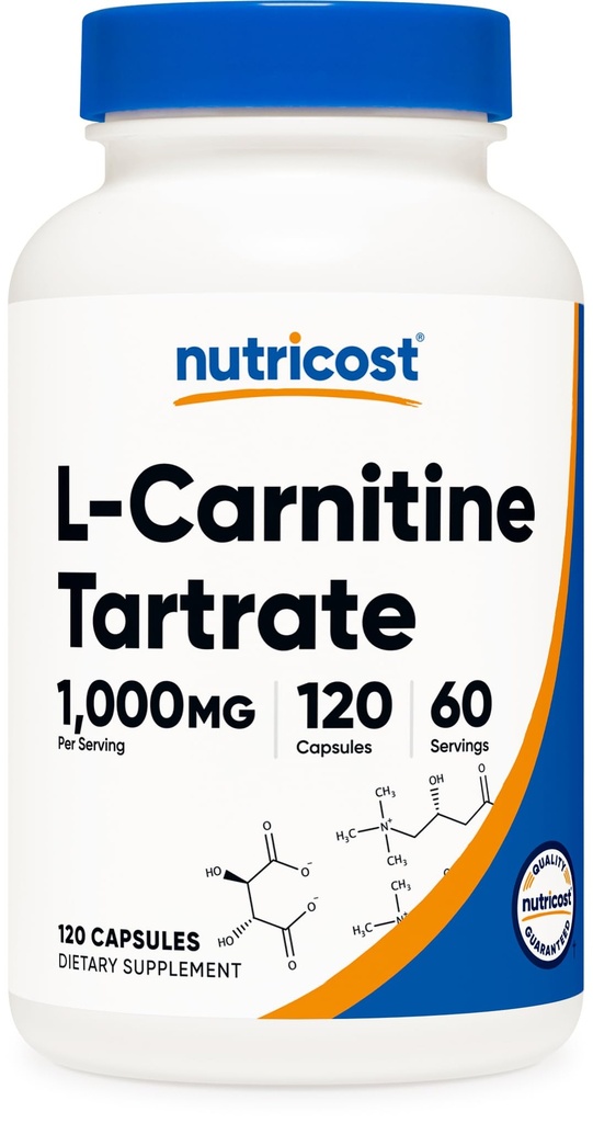Nutricost L-Carnitina tartrat 1000 mg, 120 capsule - 500 mg per capsulă (60 Servings)