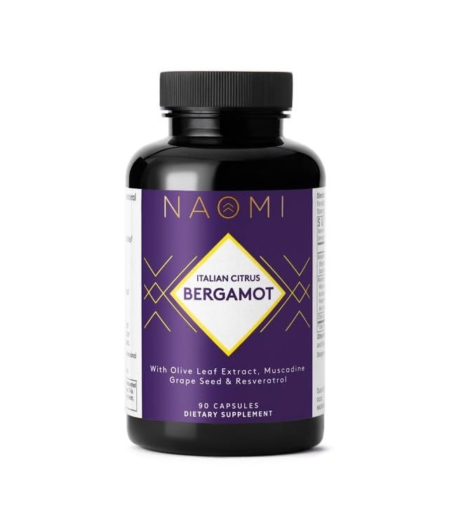 NAOMI Italian Citrus Bergamot 500mg + Resveratrol, Cardiolog premiat Dvlpd, Suportă funcţia normală de Cholesterol & Celular sănătos, 7 Key Polyfenols, Resveratrol & Olive Leaf, 90-Day Supply