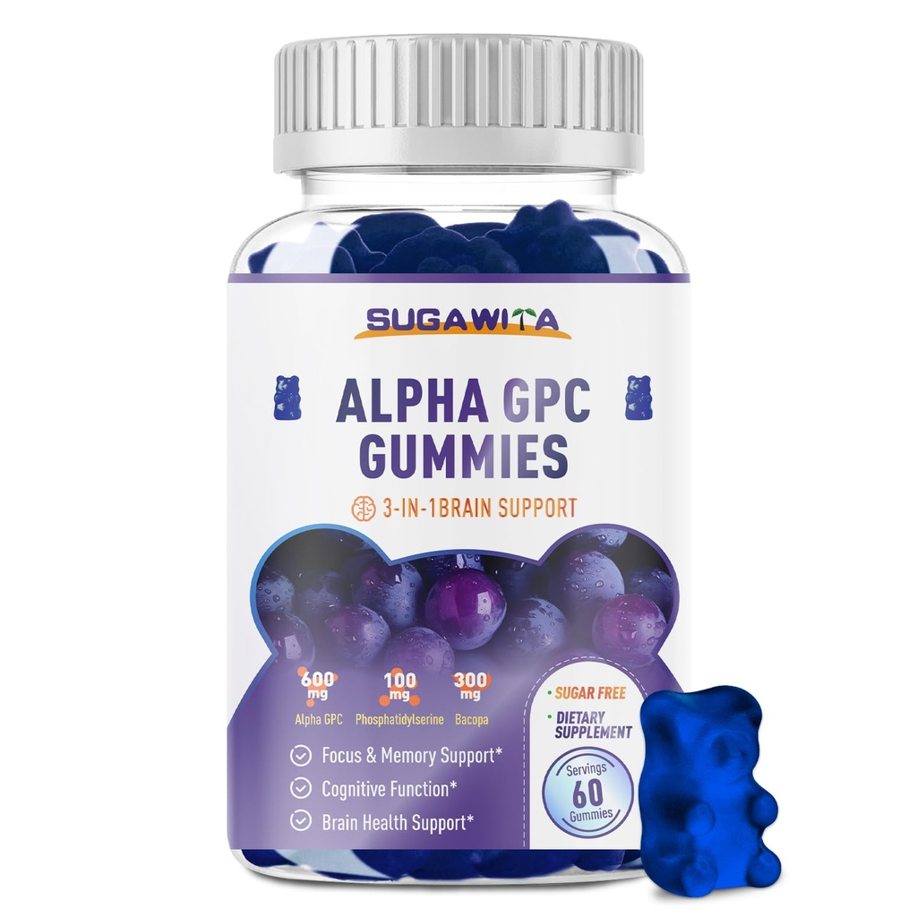Alpha GPC Choline Gummies 600 mg cu Fosfatidilserină & Bacopa 