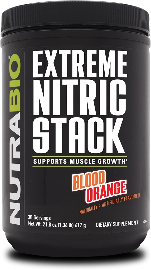 NutraBio Extreme Nitroc Stack, Nitric Oxid și Celulă Volumizant Formula- 30 Servings (Blood Orange)