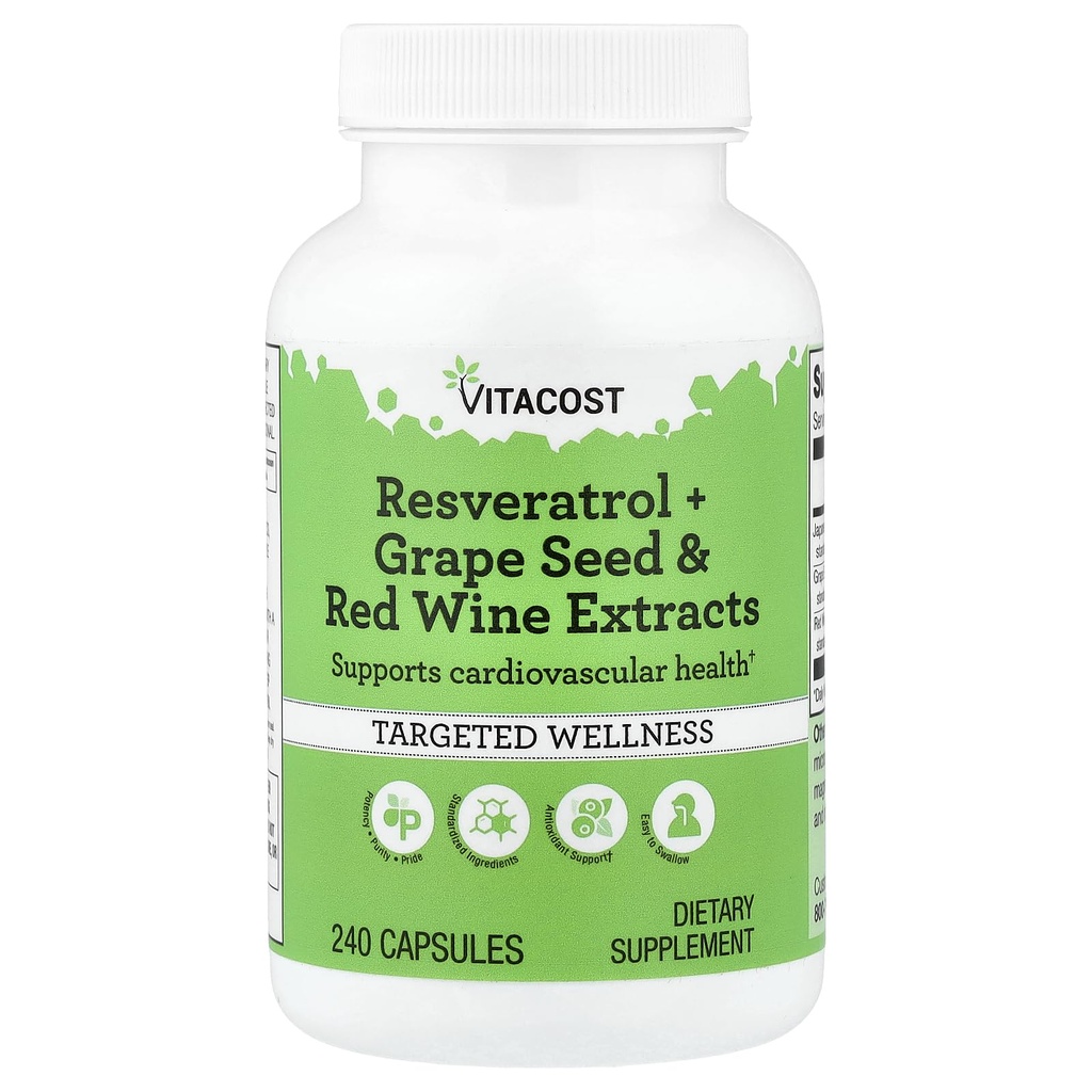 Vitacost Resveratrol + Seminţe de struguri şi extracte de vin roşu -- 240 capsule