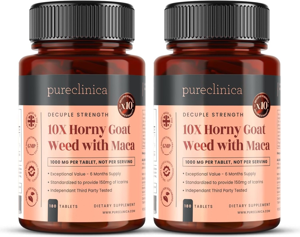 10X extract de buruieni Horny Capră (3750mg) extract de Maca (2500mg) x 360 comprimate (2 sticle de 180) - 1 an de aprovizionare