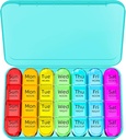 Odaro Weekly Pill Organizator 4 ori pe zi, Daily Pill Box 7 Ziua, Caz Pilula de călătorie mare cu 28 Compartimentul pentru Hold Medicina, Vitamina și Supliment - Caz Cyan