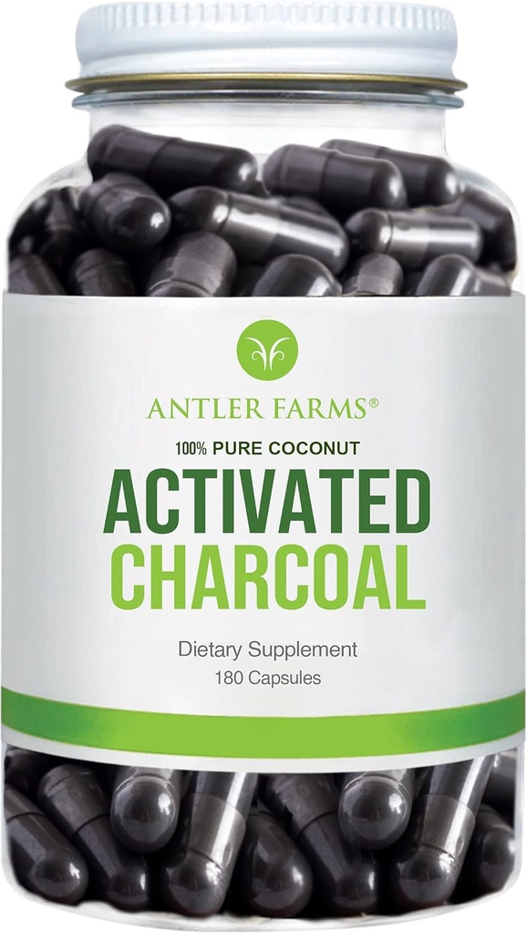 Ferme de coarne - 100% Coconut pur Charcoal activat, 180 capsule 260mg - Wild Harvested, Virgin Coconut Shell, USP Grad alimentar, Steam activat, Ultra Fine