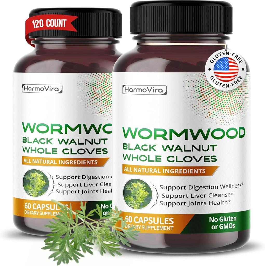 Wormwood Black Walnut Whole Cloves Ginger - Suport Digestion Wellness, Liver Cleanse, Joints Health - 120 de zile de aprovizionare - Made in the USA