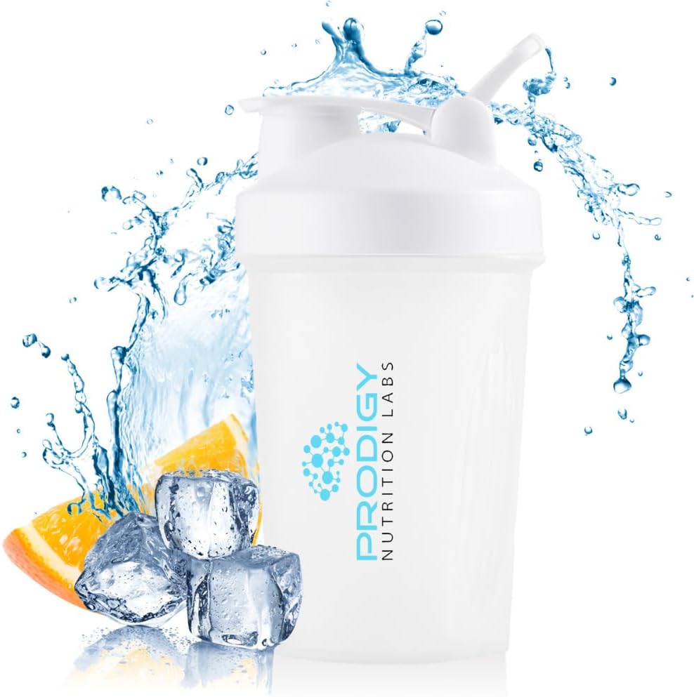 Prodigy Nutrition Labs Premium Shaker Sticla Perfect pentru Shake-uri de proteine și Pre-workout -14 Ounce (White)