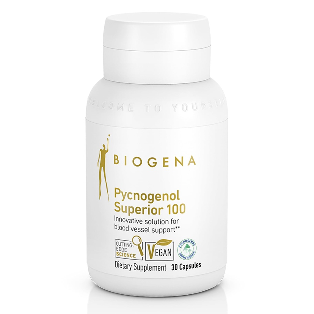 Biogena Pycnogenol 100 mg aur cu extract de scoarță franceză de pin marin (Pinus Pinaster) Premium patentat pentru a sprijini circulaţia sângelui