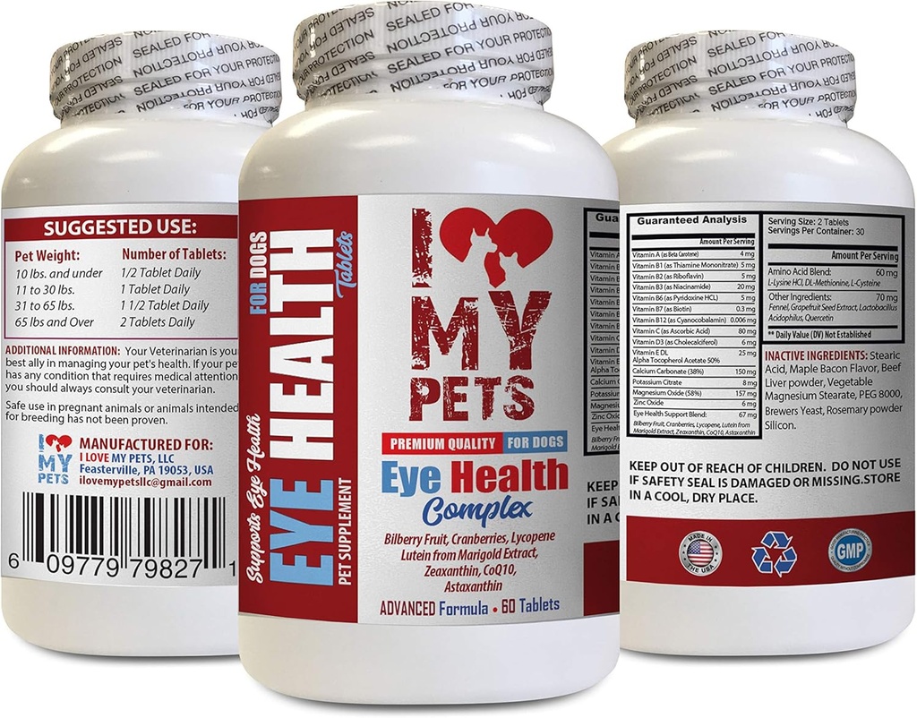 Îmi IUBESC PETS LLC Dog Eye Supplement - Dog Eye Health Complex - Formula Premium - Vet Recomandat - Dog Lutein - 1 flacon (60 Treats)