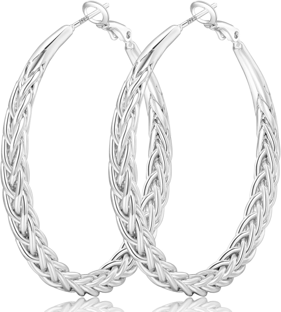 Cercei Senteria Silver Hoop pentru femei Ipoallergenic 925 Cercei Sterling Silver Post Hoop Cercei Lightweight Hoops Cercel mare Twisted Twisted Silver Hoops 30/40/50MM