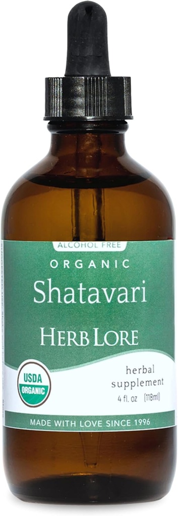 Herb Lore Organic Shatavari Root Extract Tincture - picături Shatavari lichid (Asparagus Racemosus) pentru asistență pentru alăptare și Wellness - Alcool gratuit (4 fl oz)