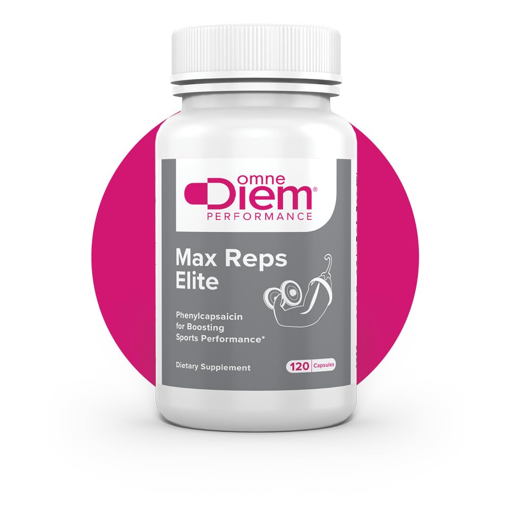 Omne Diem Max Reps Elite Capsule - Fenilcapsaicina Performanță Sport Supliment alimentar - Sprijină antrenament maxim și recuperare și reduce oboseala - pentru bărbați și femei - 120 ct