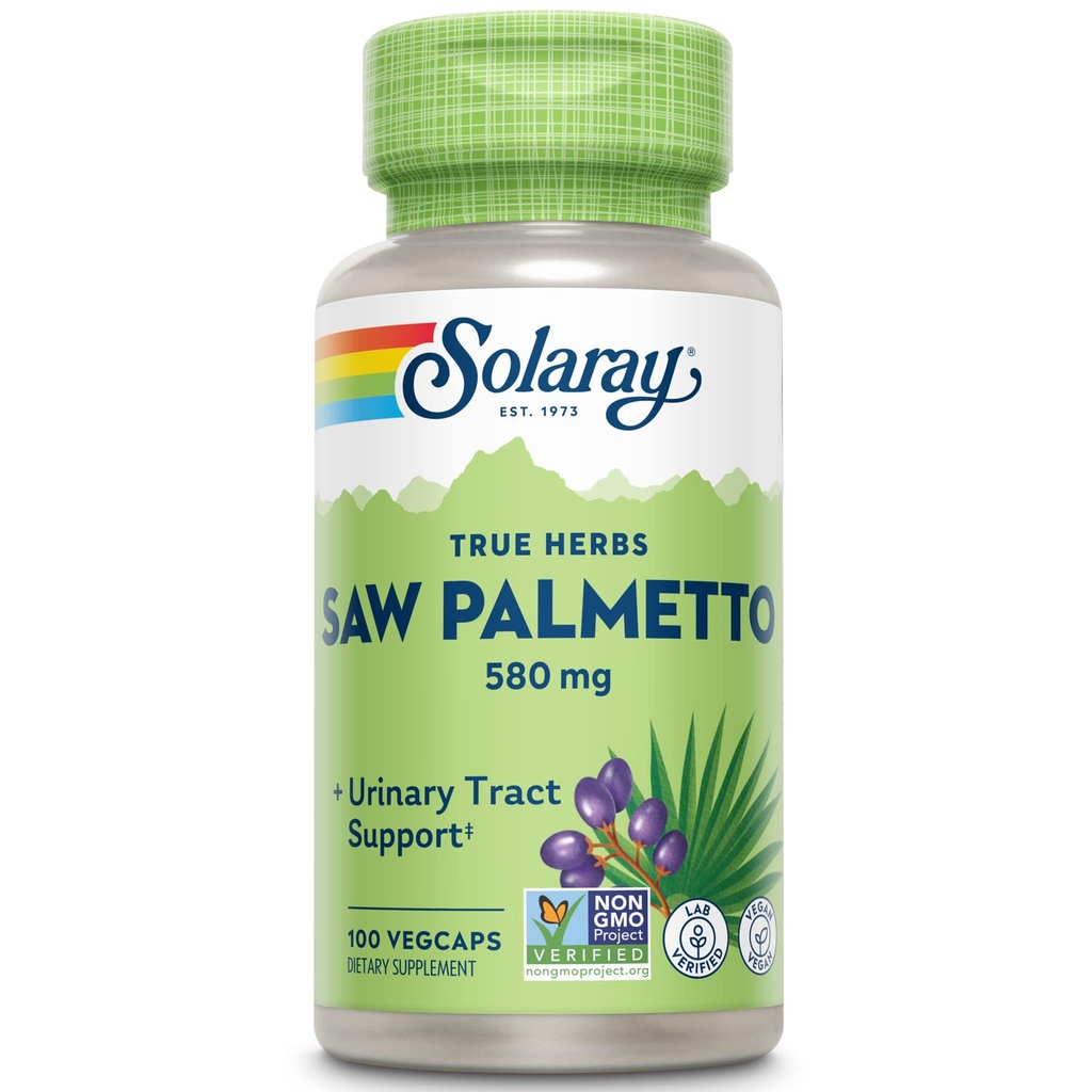 SOLARAY Saw Palmetto Berry 580 mg, Healthy Prostate and urinar Tract Support from Fatty Acids & Plant Sterols for Men and Women, Non-GMO, Vegan & Lab Verified, 100 VegCaps, 100 Servings