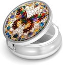 Cutie de pastile-3 Compartiment de mici pastile pentru Purse & Pocket Mini Metal Pilula Holder Travel Pilula Container pentru a deține suplimente Vitamine BPA-Free (Gemstone Butterfly)