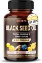 Ulei organic negru de semințe - 150 Softgel - 100% rece presat Sursa de Omega 3 (EPA + DPA) - Piele, păr, suport imunitar (150 Conte (Pachet de 1)