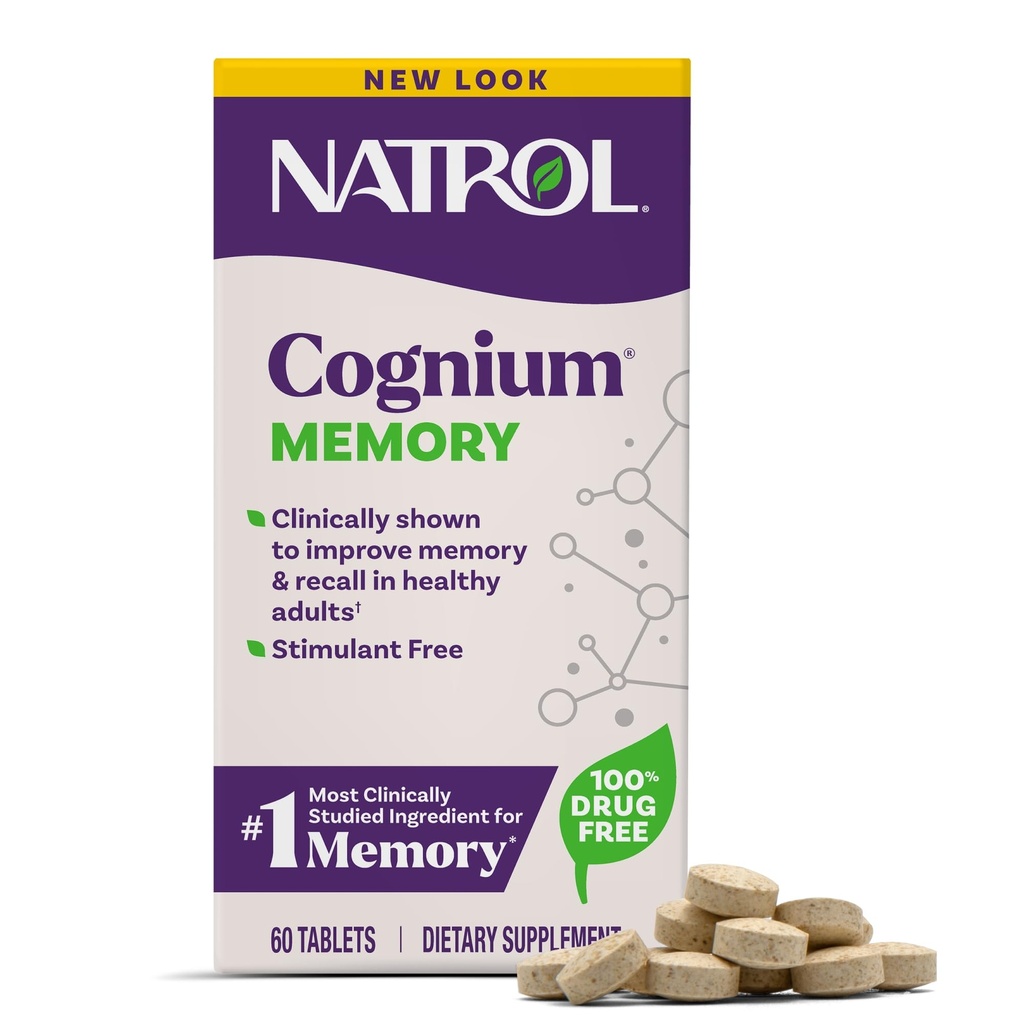 Natrol Cognam Memorie, Suplimente de sanatate a creierului pentru adulti, Supliment alimentar pentru sanatatea creierului si aratat clinic pentru a imbunatati memoria si reamintire la adulti sanatosi, 60 comprimate, până la o aprovizionare de 30 zile