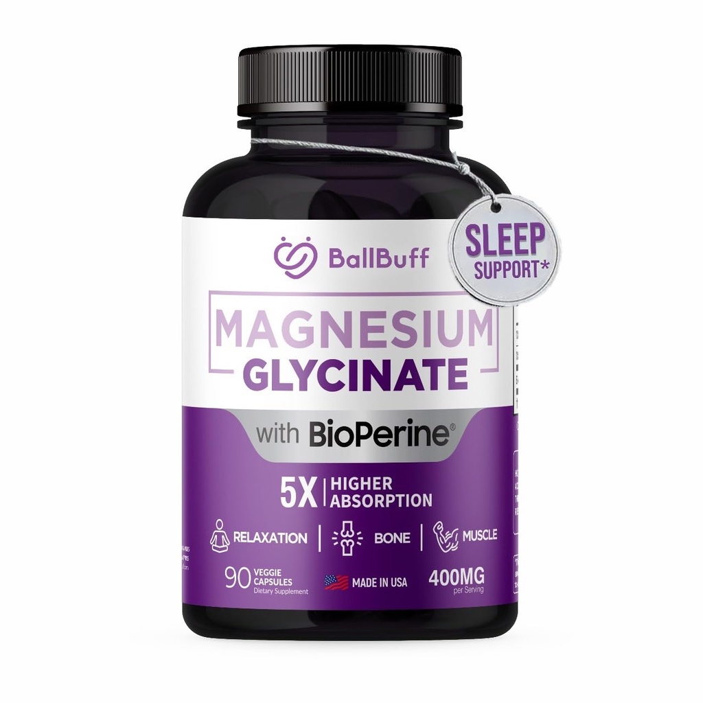Glicinat de magneziu 400mg - 5X Absorbţie superioară - Suport Stres Relief, Somn, Sănătate osoasă - 100% Chelated - Pure Capsule de magneziu - 90 Veggie