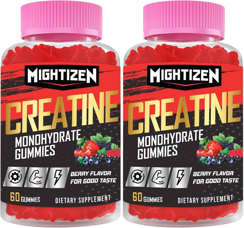 Creatina pentru barbati si femei Creatina Monohidrat Gume, Creatina Monohidrat per Servire cu Taurina & Vitamina B12, Pre-Garning pentru putere maxima, energie si rezistenta - 2 Pack
