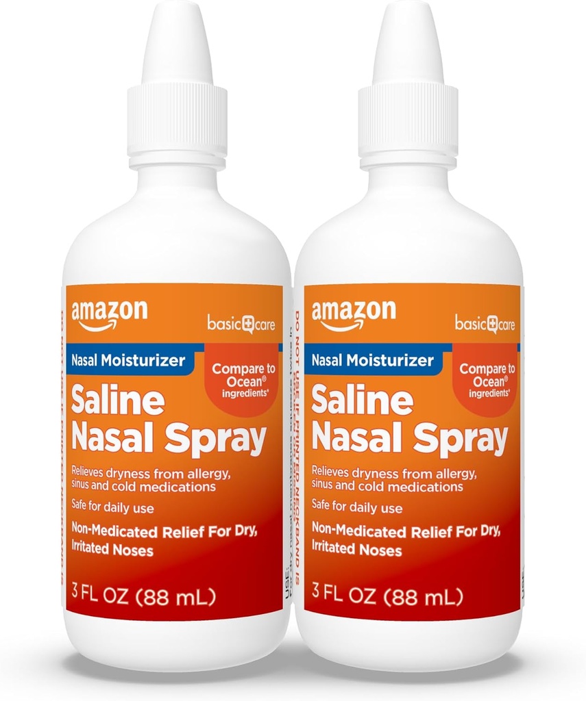 Spray de stropit hidratant nazal de îngrijire de bază Premium salin, imediat soothing Nasal Mist nas spray, Nemedicate Relief, 3 fl oz (Pachet de 2)