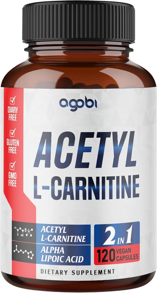 Acetil L-Carnitina & Alpha Complex de acid lipoic 1500mg - Supliment pentru sanatatea creierului, memorie, Focus & Mood - 120 capsule Vegane pentru 2 luni de aprovizionare - Gluten-Free, non-GMO