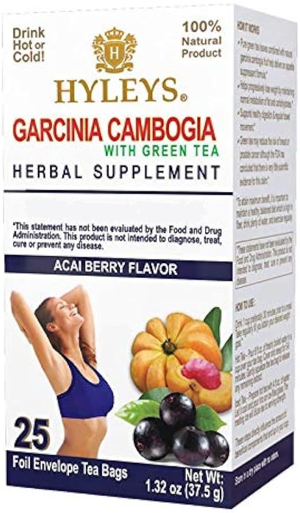 HYLEYS Ceai de ceai Garcinia Cambogia cu aroma Acai Berry - 25 Ceai Bags (12 Pack - 300 Ceai Bags Total)