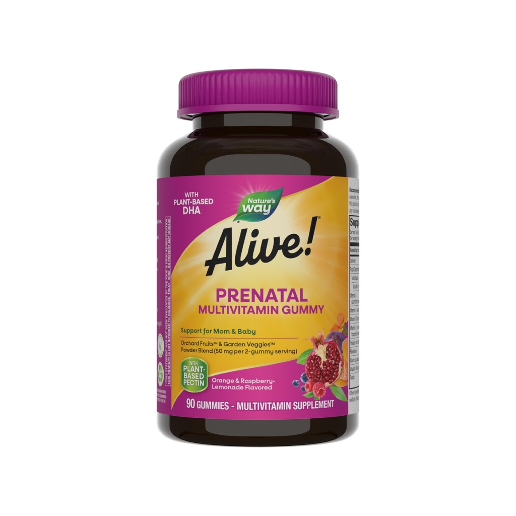 Natura este calea vie! Multivitamine prenatale, plante-Based DHA pentru Baby's Healthy Brain & Eye Development*, Vegetarian, Orange and Raspberry Lemonade Flavored, 90 Gummies (Packaging May Vary)