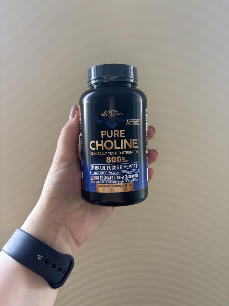 NUTRAHARMONY Choline 800 mg - Supliment colină - Vegan, Non-GMO, Lab testate - Made in USA - 120 Capsule