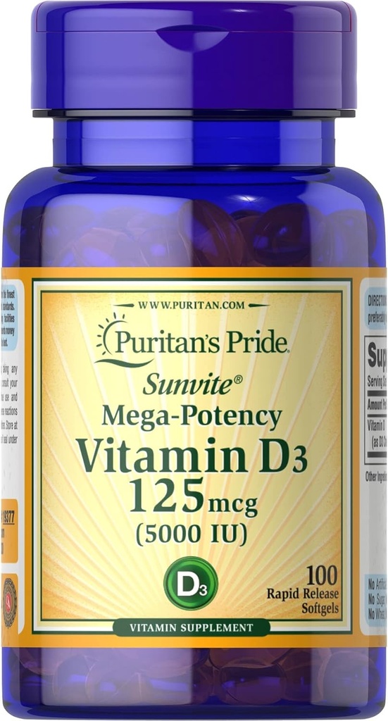 Vitamina D3, 5000 UI, 100 Count