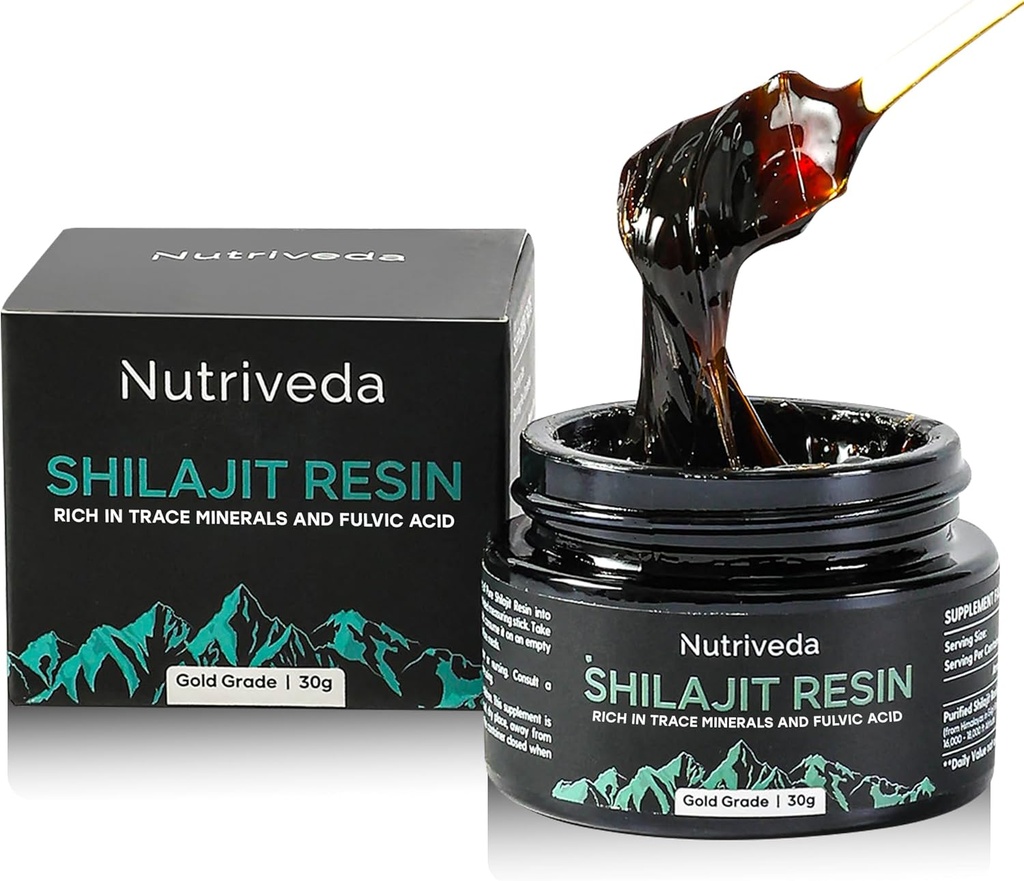 Premium Shilajit Resin 600mg - Gold Grad Himalayan Shilajit - bogat în minerale de urmărire și acid fuzelian pentru energie și sprijin imun - Terța parte testat - 30g (Improved Gust, mai puțin amară)