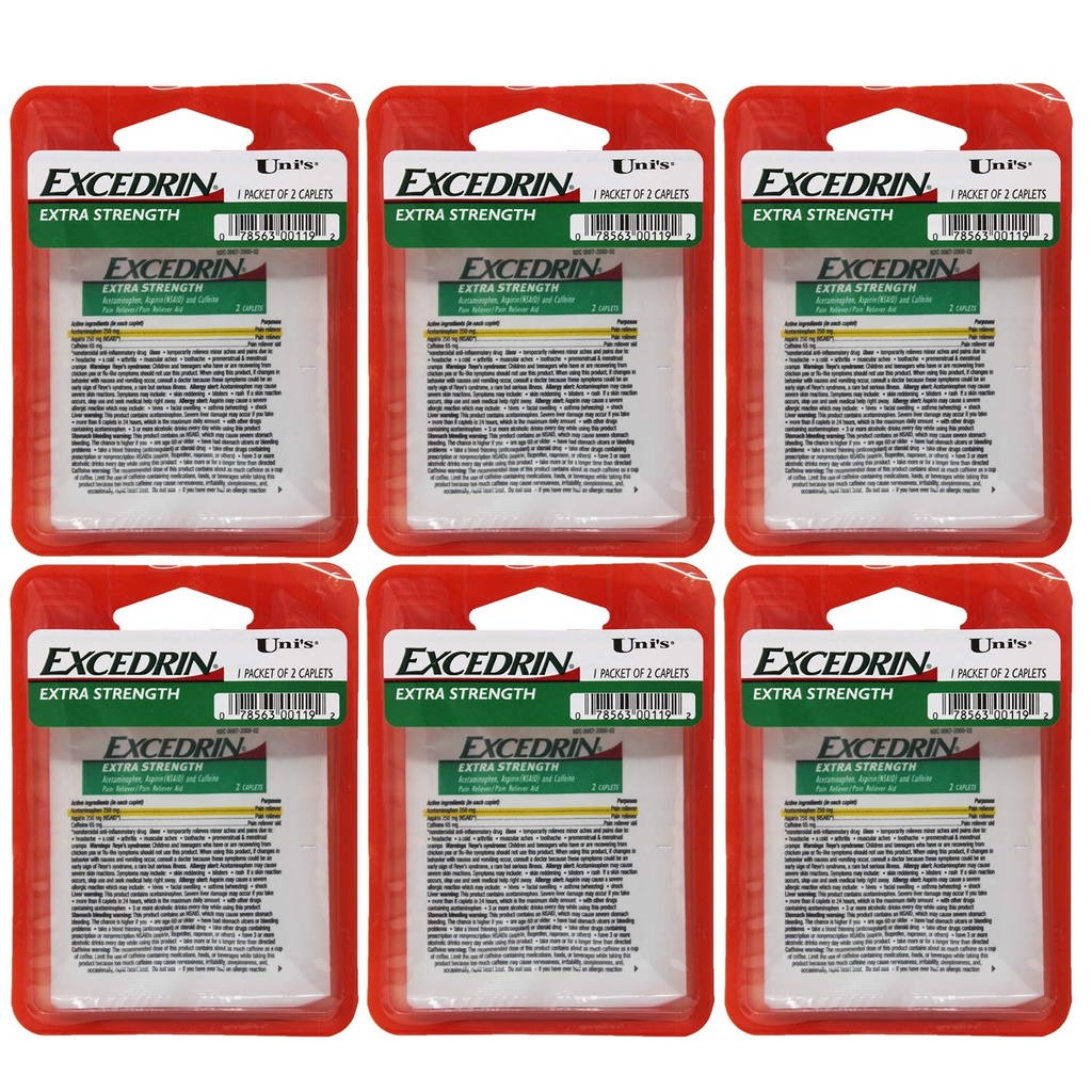 Excedrin Extra Force 6 Număraţi doza unică Relief 2 caplete în fiecare ambalaj. Ajută Relieves dureri de cap, dureri de dinți, dureri de spate, Crampe menstruale, Rece comun, și dureri musculare.