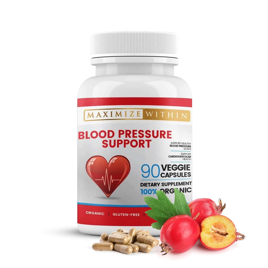 Suplimente Premium de suport al tensiunii arteriale cu Hawthorn, Hibiscus, Olive Leaf, Ceai Verde, Usturoi, Herbs & Organic. pentru o capsule sănătos stil de viață-90