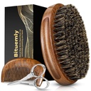 Perie barbă, Bristles barbă naturală Perie pentru bărbați și lemn de sandalwood Pocket Beard Comb Set, Facial Hair Grooming Kit cu foarfece mustață ca un instrument de stiling, creștere, Detangles, Shine