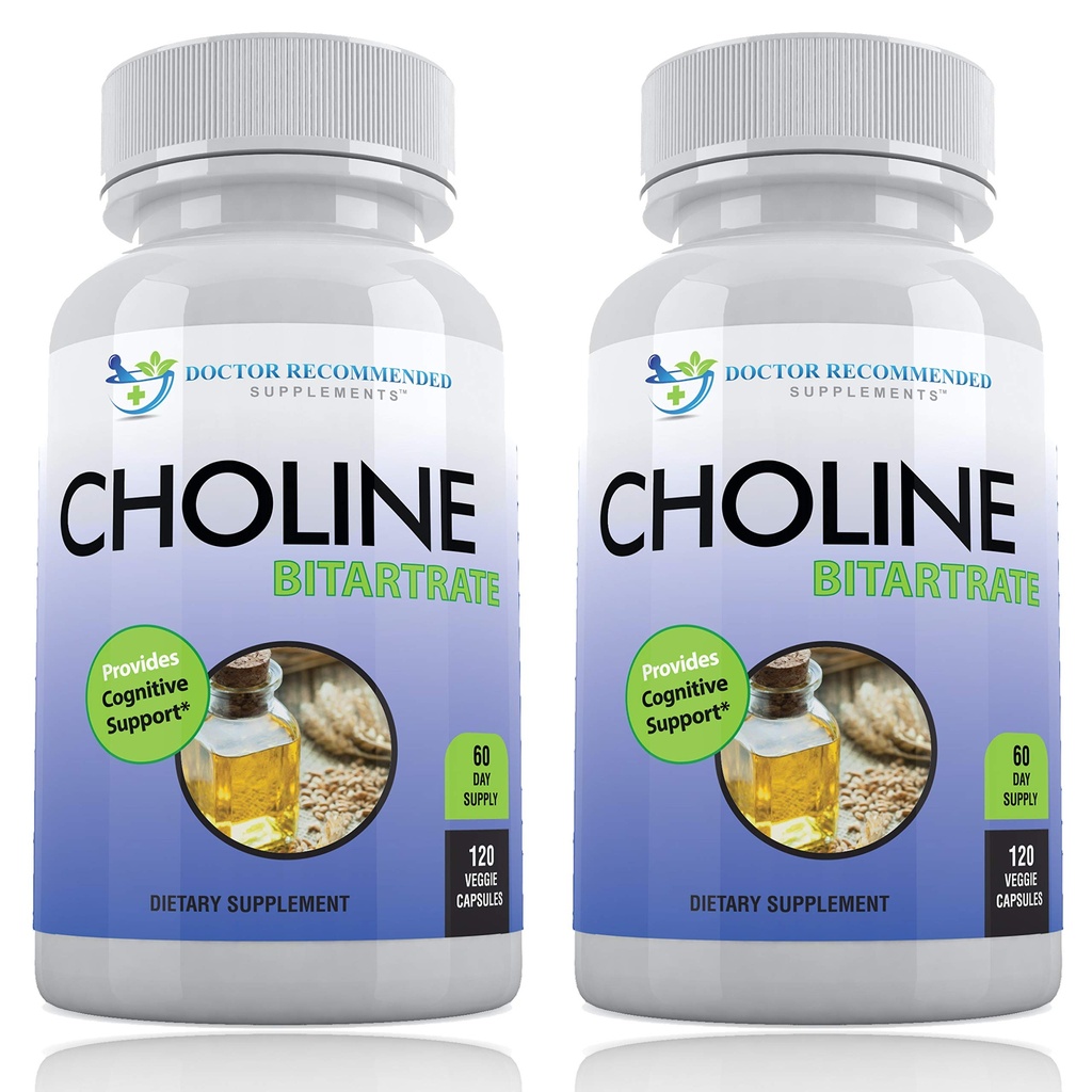 Choline Premium - 500 mg - 120 Capsule vegetale - Susţine sănătatea cognitivă, memoria şi mai mult - 2 ambalaje