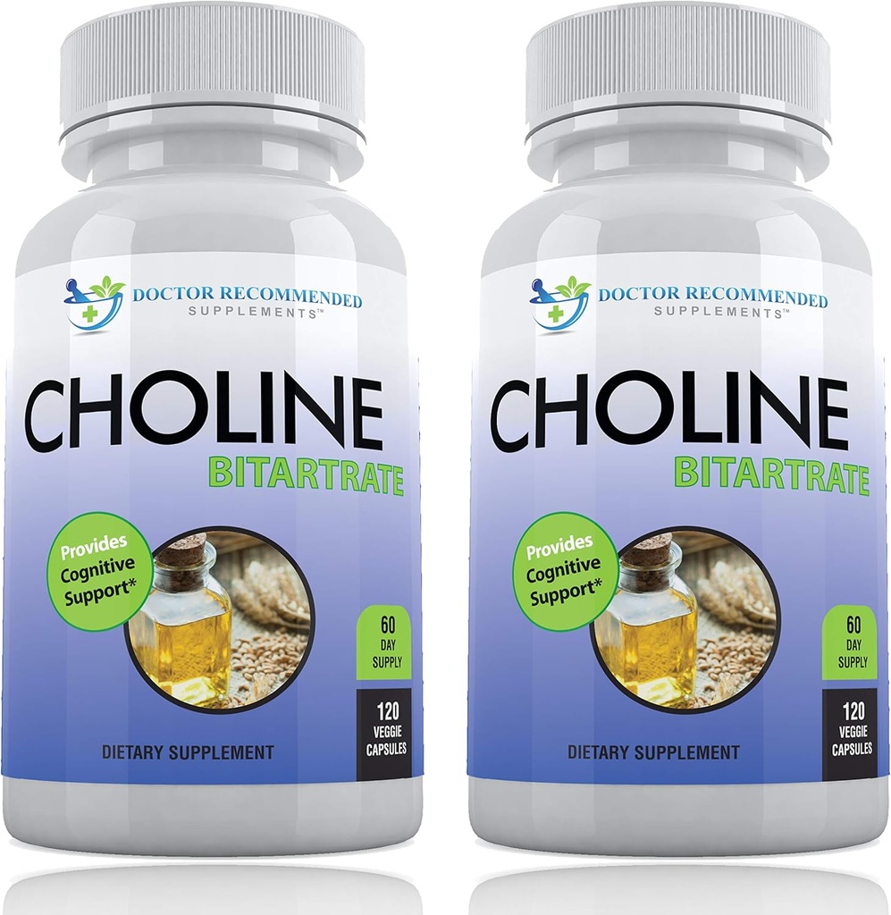 Choline Premium - 500 mg - 120 Capsule vegetale - Susţine sănătatea cognitivă, memoria şi mai mult - 2 ambalaje