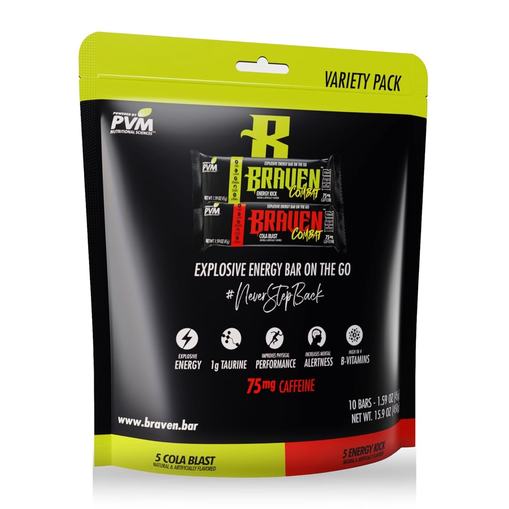 Braven Combat Variety Pack Energy Baruri cu cafeina (1.59 oz, pachet de 10) 
