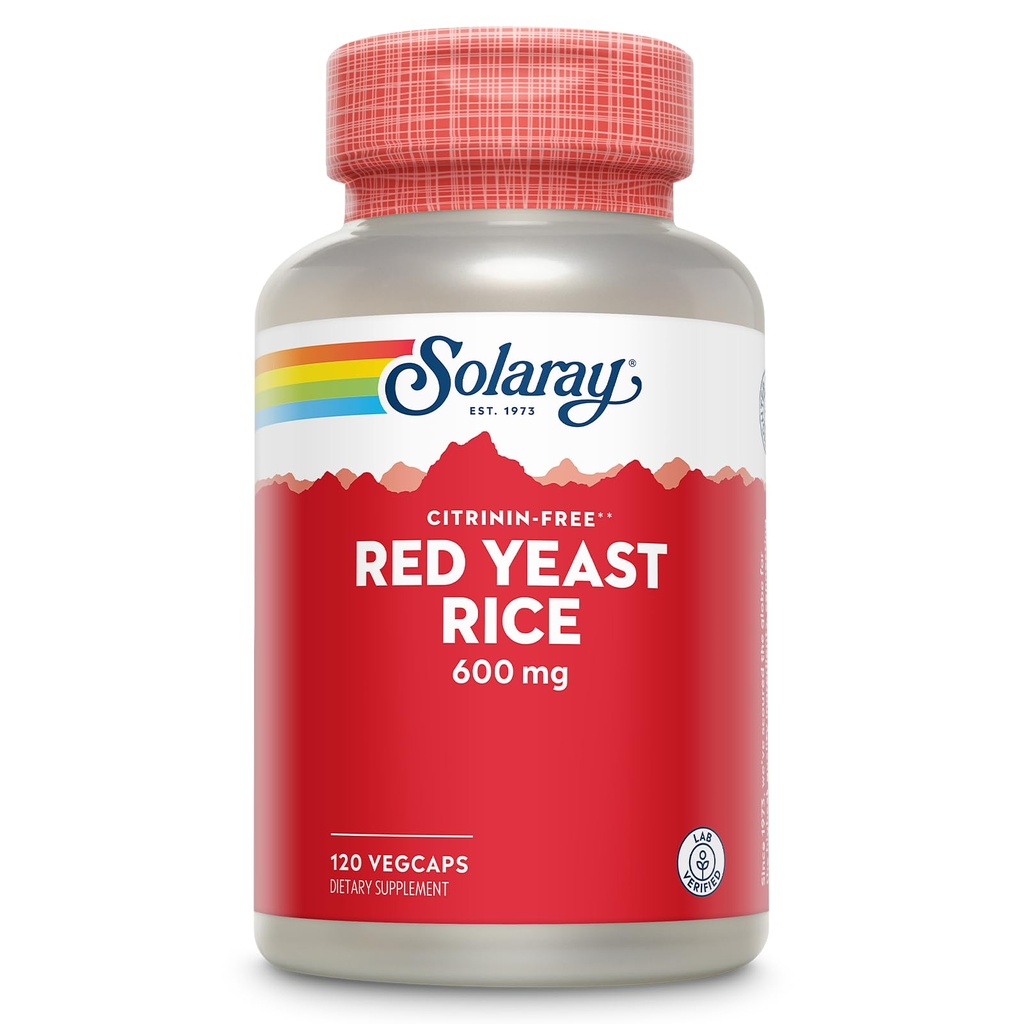 SOLARAY Red Yeast Rice 600mg Suport sistem, Non-Iradiate & Nu Citrinina, Lab verificat, 120 VegCaps