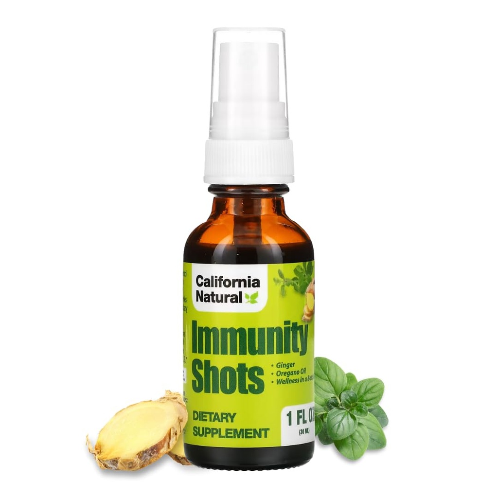 California Imunitate Naturală Shots 1 oz Sticla, Ecologic Root Ginger, Ulei Oregano - Potent & Pure Immune System Booster - Immune System Support & Wellness Shot (Pachet de 1)