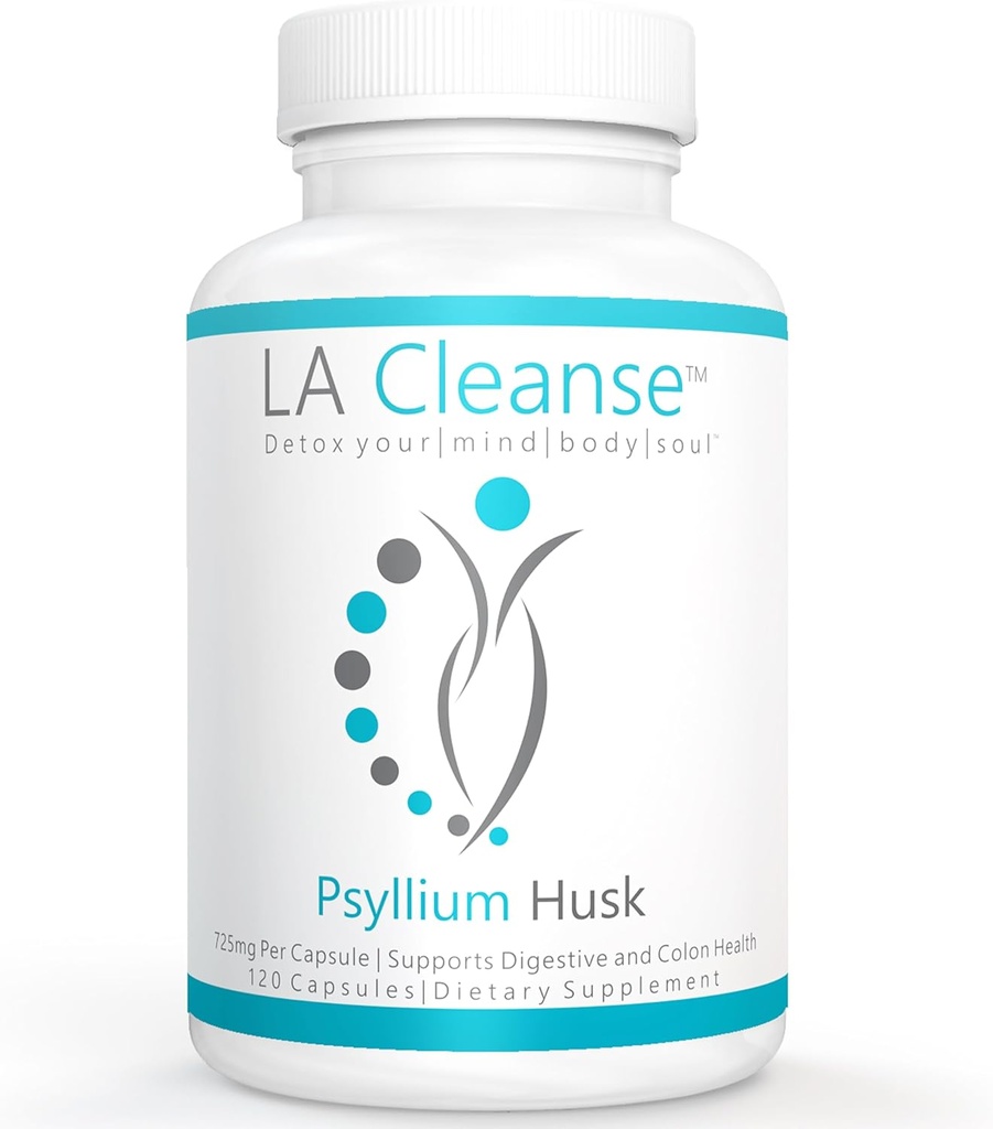 Capsule Psyllium Husk Fiber - 120 Conte - 725 mg Capsule Psyllium Husk pentru Digestive complete de sănătate și de gestionare a greutății - Suplimente alimentare esențiale