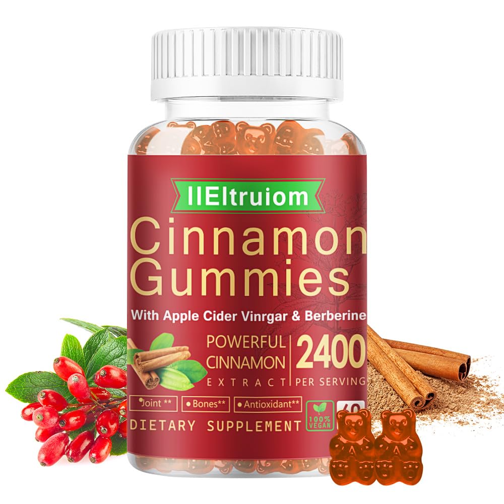 Ceylon Cinnamon Gummies, Ceylon Scorțișoară 2400 mg cu Berberine, Turmeric, Oțet de Cidru de mere, Melon Bitter, Crom - 60 Conte