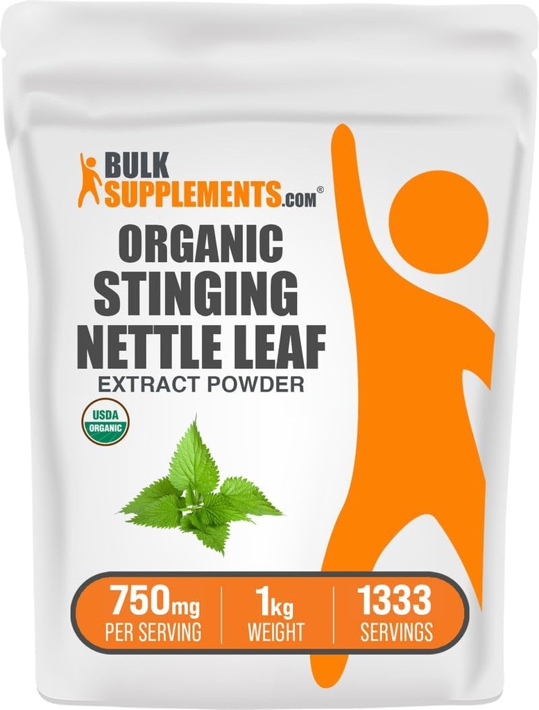 BulkSupplements.com Organic Stinging Nettle Extract de pulbere - Nettle Leaf Extract, Herbal Supliment - Vegan & Gluten gratuit, 750 mg pe servire, 1kg (2,2 lbs) (Pachet de 1)