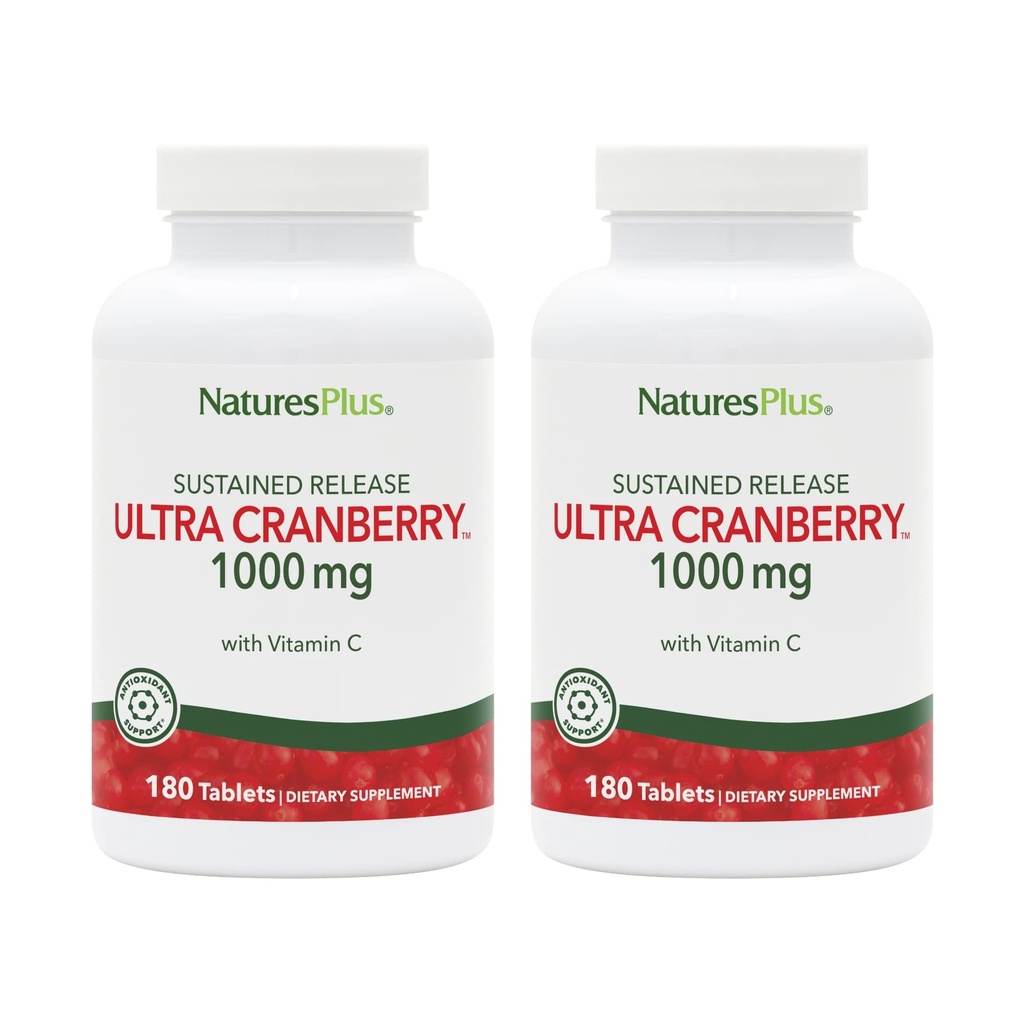 NaturasPlus Ultra Cranberry 1000-180 comprimate cu eliberare susținută, Pachet de 2 - Sprijină un tract urinar sănătos - non-GMO, vegetarian, gluten gratuit - 180 Serviri totale