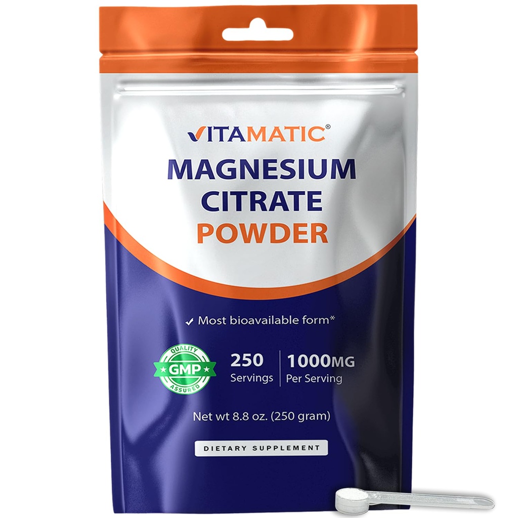 Citrat de magneziu vitamatic 1000 mg per Servire Suporturi musculare, comune, şi Heart Health 250 Grams - 250 Serviri