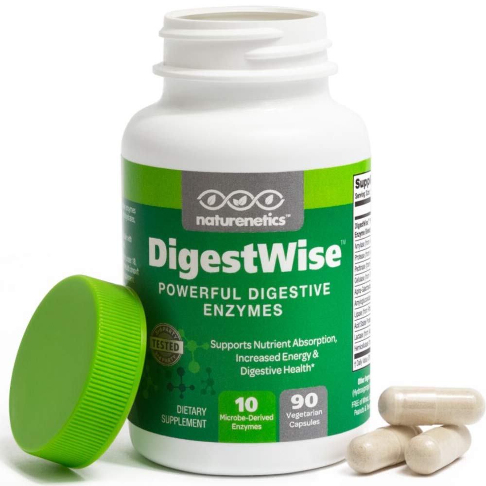 Naturanetics DigestWise Enzime digestive - 10 Enzime Vegas puternice pentru a sprijini digestia, gaz, balonare și constipație Relief - Keto prietenos - Lab testate - 90 capsule (1)