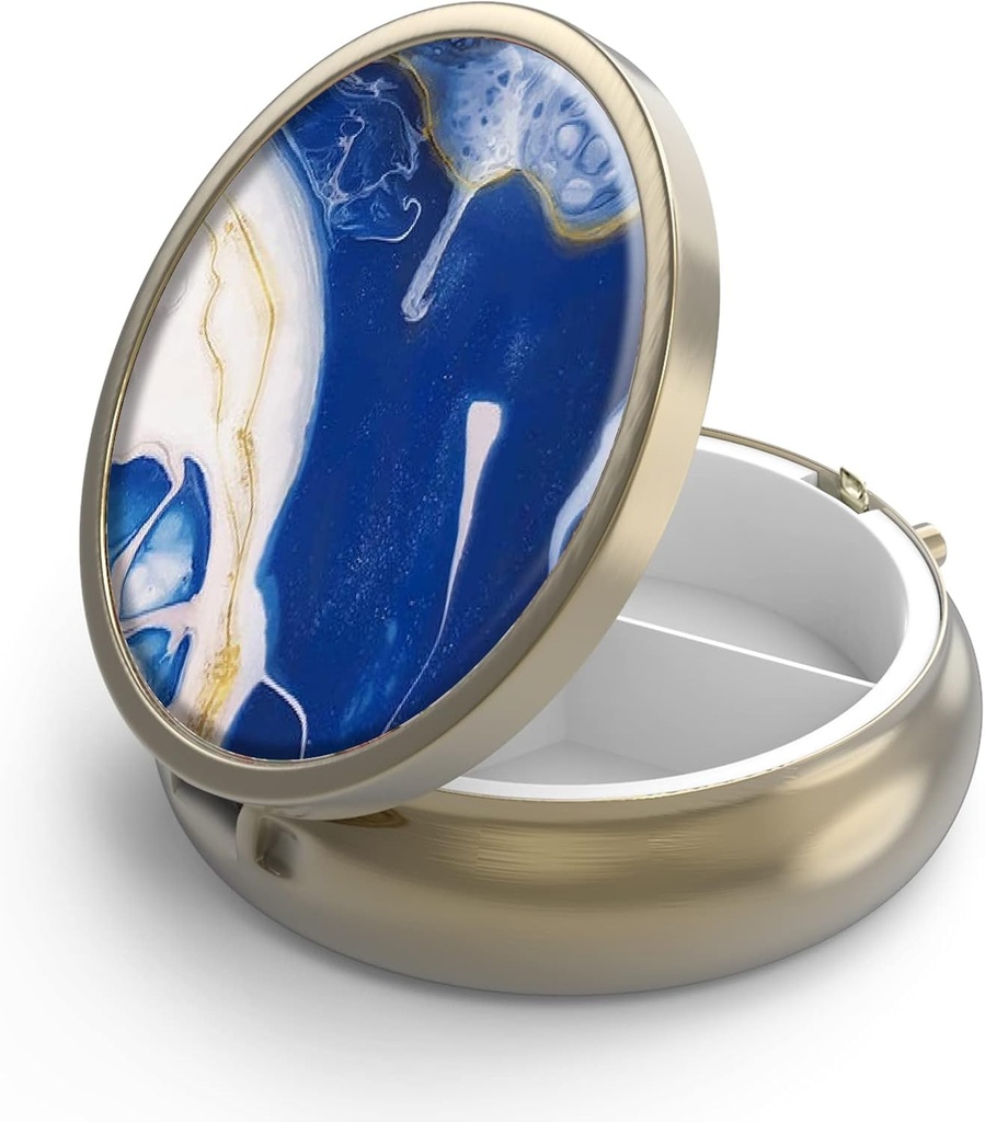 Pilulă cutie de pastile cu Mirror Retro 3 Compartiment Pilulă mică caz pentru Purse sau buzunar Bronz mic Roud Pilula cutie sau vitamine, ulei de pește, Suplimente, Pilula Contine cadouri de călătorie (Marble Paint)