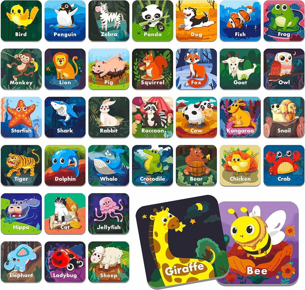 Hebayy 36 Peir Animal Meci de memorie Carduri Flash joc pentru copii mici, Preşcolar, Grădiniţă şi Home. Erable, Fun & Fast, Travel Friendly, Skill Building. Dimensiune 2