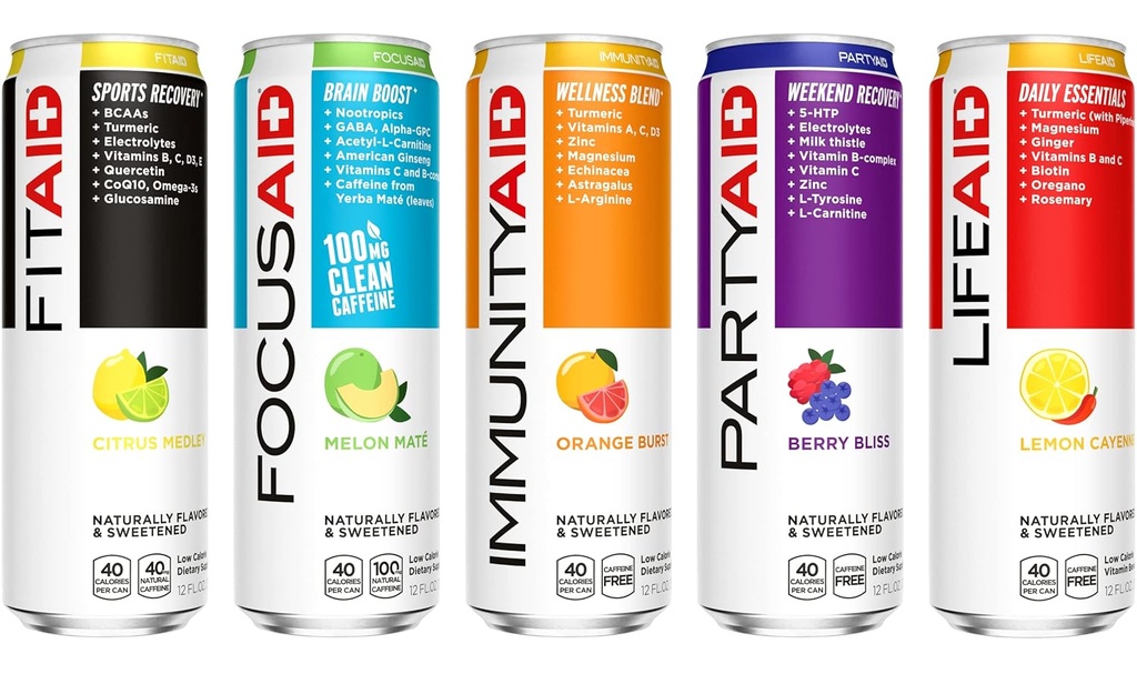 FITAID Post Workout Recovery Drink, Strawberry Lemonade, BCAAs, Glucosamine, Electroliti, All In One Can, Paleo, Vegan & Gluten-Free, 40 Calories, 12 Fl Oz (Pachet de 24)